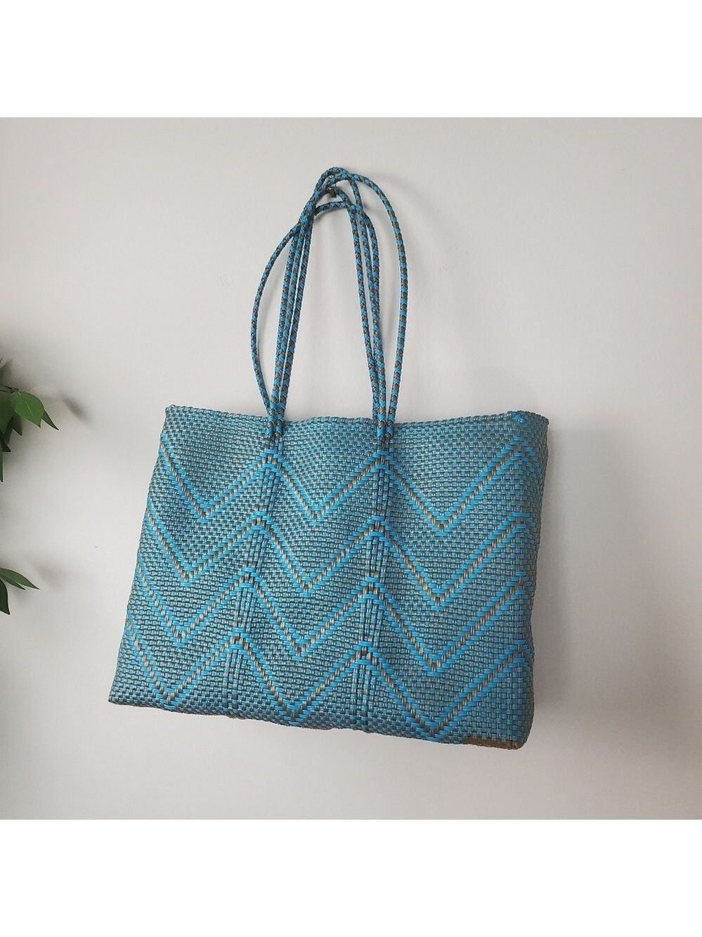 Windansea Woven Tote Teal Tan Wave Beach Summer Bag